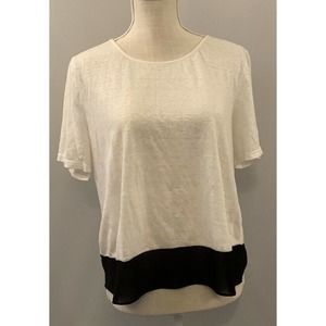 Alice + Olivia Black White Shirt Top Large Zip Up Back